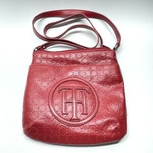 Tommy Hilfiger Crossbody Shoulder Strap Zipper Faux Leather Red Bag Purse